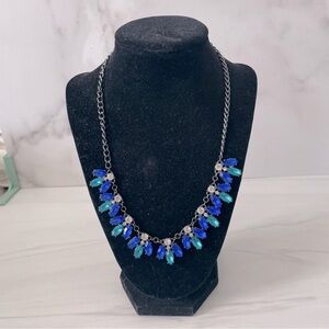 Green and Blue Floral Rhinestone Drop Necklace- Unbranded